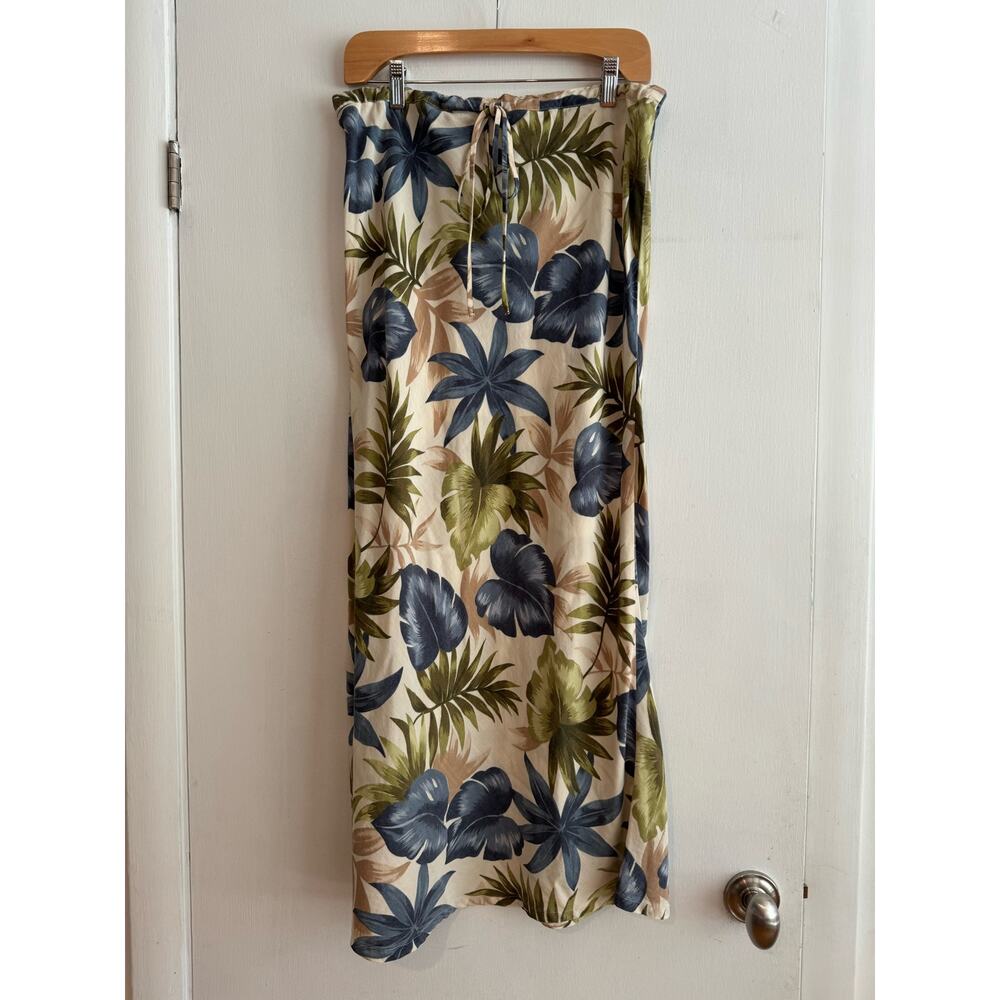 Coldwater Creek Womens Skirt Maxi Drawstring Hawaiin palms vintage tencel NWT S